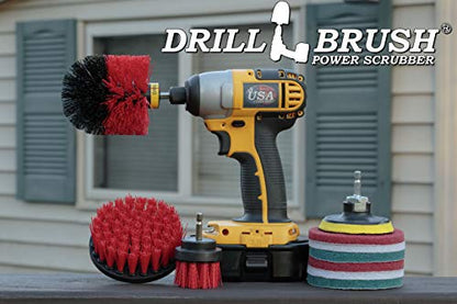 Drillbrush Scrub Brush - Drill Scrub Brush Attachment - Stone Cleaning - Deep Cleaning Brush - Ceramic Tile Cleaner Brush - Deck Scrub Brush - Drill Brush Pads - Rotary Drill Brush Cordless Scrubber - color: Red