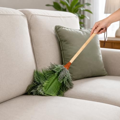 16inch Natural Good Ostrich Feather Duster with Bamboo Handle, Electrostatic Dust Remove for Ceiling，Fans，Bookshelves, Sofa, Windows, Fit for Home, Office and Cars Duster Green - color: Green