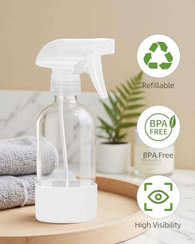 Worldgsb 2 Pack Glass Spray Bottles 8 oz, Empty Refillable Containers with Silicone Sleeve Protection, Glass Spray Bottles for Cleaning Solutions, Hair and Plants with Adjustable Nozzles White - color: White