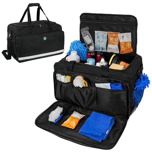 Extra Large Car Detailing Bag, Cleaning Caddy with Lid and Handle for Auto Detailing Supplies, Car Cleaning Storage Trunk Organizer for Polisher and Vehicle Wash Tools, Black - size: XL(21.3*12*13.2in)