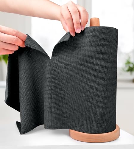 KitchLife Microfiber Cleaning Cloth Roll - Tear-Away Reusable Microfiber Paper Towels, Lint-Free, Washable, 20 Sheets for Kitchen, Car, Dishes, and Sensitive Surfaces (Black) - color: Black