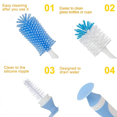 Chemimoso Multifunctional Cleaning Brush, Baby Bottle Brush, Bottle Brush Cleaner, Rotate The Suction Cup to Obtain The Small Bristle Brushes, Set Z, Blue, Silicone and Nylon Brush - color: Blue 1