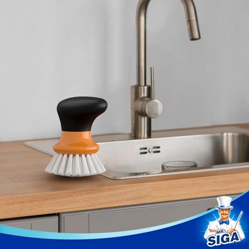 MR.SIGA Dish Scrub Brush, Palm Brush Dish Scrubber with Ergonomic Grip, Kitchen Brushes for Dishes, Orange, Pack of 2 - color: Orange