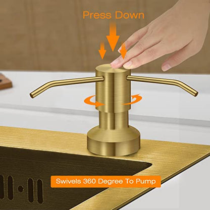 Sink Soap Dispenser for Kitchen Sink, Countertop Built in Sink Soap Dispenser with 47”Extension Tube kit, No Need to Fill The Little Bottle Again (Golden) - color: Golden