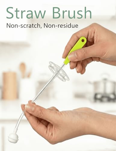 Baby Bottle Brush Set, 2Pcs Nylon Bottle Brush with Stand, 2 Hidden Nipple Brush, 2 Straw Brush, 1 Lid Brush, Bottles Brush Cleaner for Baby Bottle, BPA-Free(Green) - color: Green-nylon & Nylon Brush