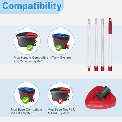 Mop Handle for Ocedar, Mop Handle for O Cedar, Spin Mop Replacement Handle for O Cedar, 4-Section Spin Mop Handles and Base for Ocedar, 30" to 58" Mop Stick Pole Handle and Base for Ocedar Spin Mop - size: Mop Handle with 2 Tank Base