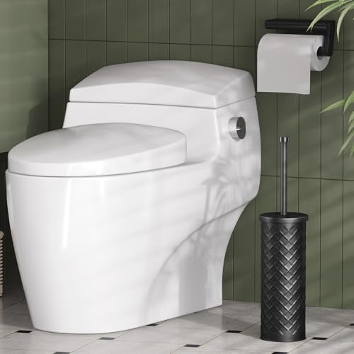 Toilet Bowl Brush and Holder Set 2 Pack with 4 Extra Brush Heads | Extra Long Handle with Splash Guard Cover, Tool-Free Installation, Bathroom Space-Saving, Cleaner Sets for Apartments, RV (Black) - color: Black