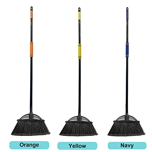 Four-Section Rod Long-Handled Broom,Heavy-Duty Broom, Angle Broom for Outdoor/Indoor（Black+Blue） - color: Black+blue
