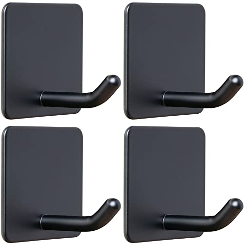 FOTYRIG Adhesive Towel Hooks No Drill Wall Hooks Stick on Wall Hangers Shower Hooks for Inside Shower Bathrooms Kitchen Door Black -4 Packs - color: Black