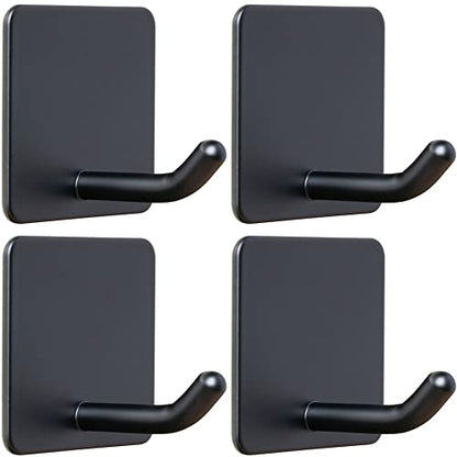 FOTYRIG Adhesive Towel Hooks No Drill Wall Hooks Stick on Wall Hangers Shower Hooks for Inside Shower Bathrooms Kitchen Door Black -4 Packs - color: Black