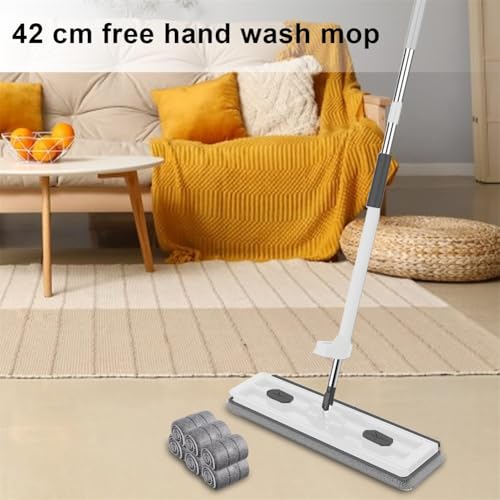 JDIV Streamline Mop, Streamline Flat Mop, 2026 Large Flat-Mop and Bucket System, Self Wringing 360 Flat mop, Wet and Dry Use (White) - color: White