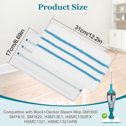 4Pack Steam Mop Pads Replacement for Black+Decker Steam Mop SM1600, SM1610, SM1620, HSM13E1, HSMC1300FX, HSMC1321, HSMC1361SG Cleaner Black and Decker Steam Mop Replacement Pads - color: Steam Mop Pads- 4Pack