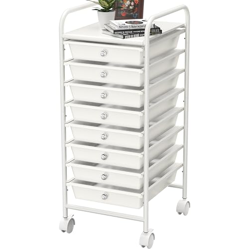 Simple Houseware Utility Cart with 8 Drawers Rolling Storage Art Craft Organizer, White - color: White, size: 8 Drawers
