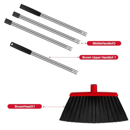 Heavy Duty Angle Broom, 55-Inch Long Handle Extra Wide 12.6 Inch Head, Stainless Steel Tube & PP Bristles for Pet Hair and Dust, Floor Safe - Red - color: Red