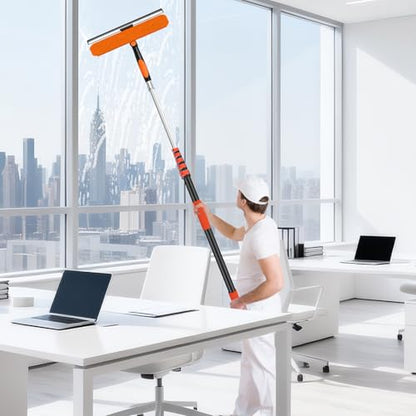 14" Extra-Wide Window Squeegee with Extension Pole, 30FT High Reach Window Cleaning Kit with- 2-in-1 Professional Window Scrubber & 5-24FT Extension Pole, for Indoor & Outdoor High Windows,RVs - size: 14"-24FT