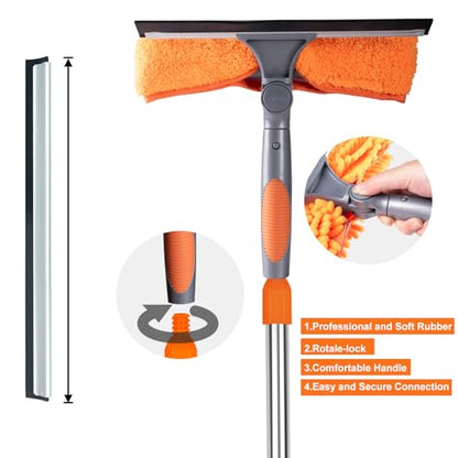 BITOPE 90" Squeegee for Window Cleaning Cleaner Tool with Extension Pole 2 in 1 Rotatable Window Wash Tool for Home Shower Glass Car Windshield Outdoor Solar Panel - size: 90 inch