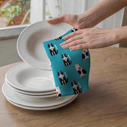 Cute Cats Waffle Kitchen Towel - Quick Dry Microfiber Sustainable Dish Towels - Ultra Absorbent Reusable Cleaning Tea Towels for Bathroom Kitchen - Lightweight Hand Towel, 24x14 Inch, Cuddly Cats - color: Cute Cat