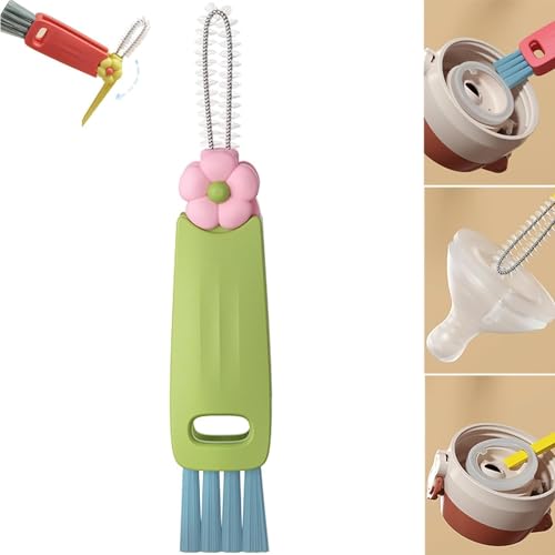 3 in 1 Cup Lid Cleaning Brush, 2025 Multifunctional Crevice Cleaning Brush for Bottle Gap Tight Spaces Cup, Cup Lid Gap Cleaning Brushes Set for All Kinds of Cups and Bottles (Green) - color: Green