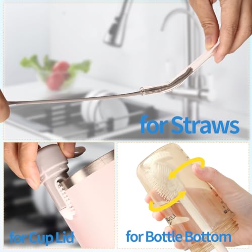 15.7" Silicone Bottle Brush Set - 6 Pack Water Bottle and Straw Cleaner Brush Long Handle for Hydro Flasks, Sports Bottles & Reusable Straw, Narrow Neck Containers, Tumblers, Glassware - size: 6 Pack