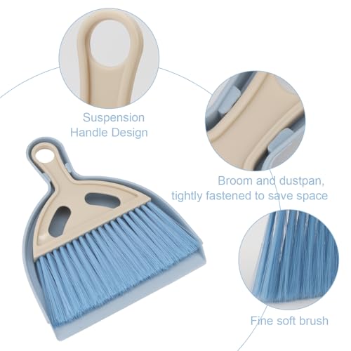 Mini Dustpan and Brush Set Portable Small Broom with Dust Pan Handheld Hangable Whisk Broom and Dust Pan for Home, Kitchen, Table, Office, Car 1 Pcs (Blue) - color: Blue