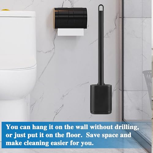 Silicone Toilet Brush and Holder Bendable Efficient Cleaning Wall Mounted Toilet Bowl Brush with Long Handle Brush Head and Silicone Bristles No Rusty Handles Problem (Black) - color: Black