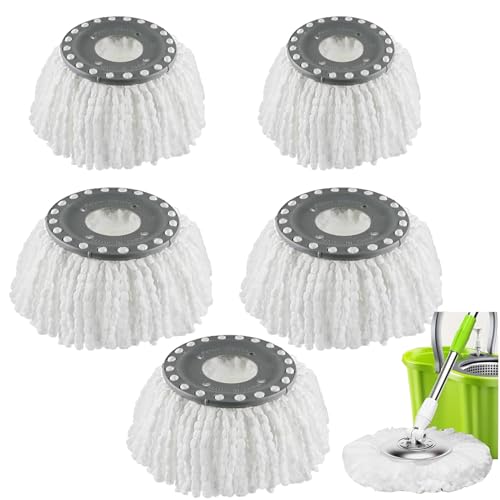 YWSHF 5 PCS Spin Mop Heads Replacement Refill for Old Hurricane Mr.Clean 360 Spin Magic Rotating Round Mop Microfibre Universal Spin Mop Heads Clean Mop Head Refill for Standard Mops (White-5PCS)