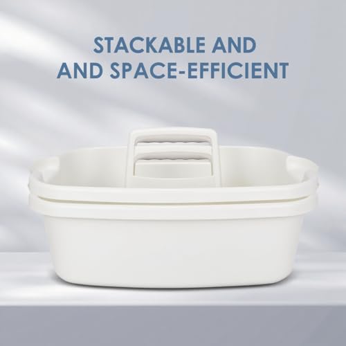 Cleaning Supplies Caddy with Handle, Portable Shower Caddy Organizer Plastic Basket with Handle, Stackable Tool Storage for Bathroom, Garden, Kitchen, Home Organization, White