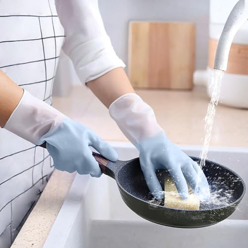 Safety Glove Liners Kitchen Dishwashing Gloves Color Blocking Design Household Cleaning for Washing Dishes and Cleaning - color: Blue, size: Medium