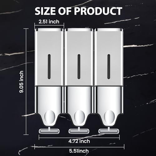 3-in-1 Quadrate Dispensers for The Shower,Shower soap Dispenser,Conditioner Dispenser, Shampoo Dispenser,No Drilled Wall Mounted Distributor,Hotel,Bathroom,Home (Triple, Silvery) - color: Triple Silvery