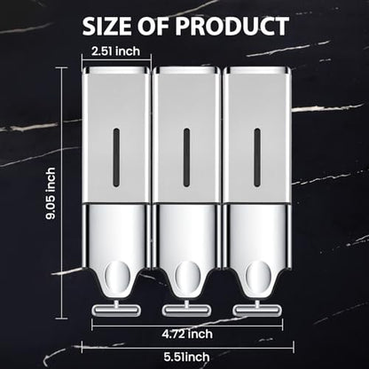 3-in-1 Quadrate Dispensers for The Shower,Shower soap Dispenser,Conditioner Dispenser, Shampoo Dispenser,No Drilled Wall Mounted Distributor,Hotel,Bathroom,Home (Triple, Silvery) - color: Triple Silvery