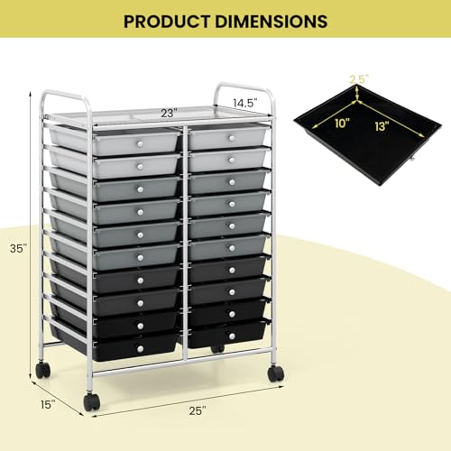 DREAMADE Rolling Cart with Storage Drawers, Utility Cart with Removable Plastic Drawers, Lockable Wheels, Art Cart for Classroom Organization Art Supplies Office Scrapbook (20 Drawers, Mixed-black) - color: Mixed-black, style: 20 Drawers