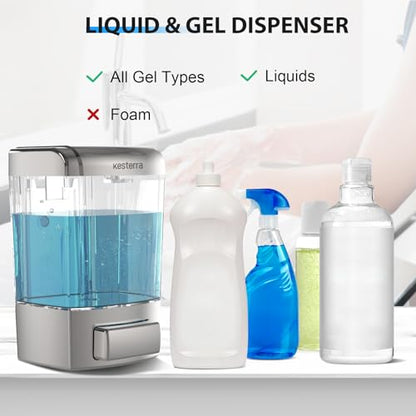 Manual Soap Dispenser, 23.7oz/700ml Wall Mount Soap Dispenser, Large Capacity Kitchen Bathroom Hand Soap Pump, Commercial Refillable Shampoo Shower Gel Lotion Dispenser, Chrome B - color: Chrome 700ml