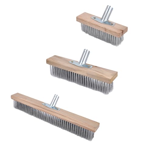 Stainless Steel Wire Scrub Brush for Deck, Concrete, Patio Floor Cleaning, Heavy Duty Bristle Scrubber Broom for Moss Removal(30cm/11.81in) - size: 30cm/11.81in