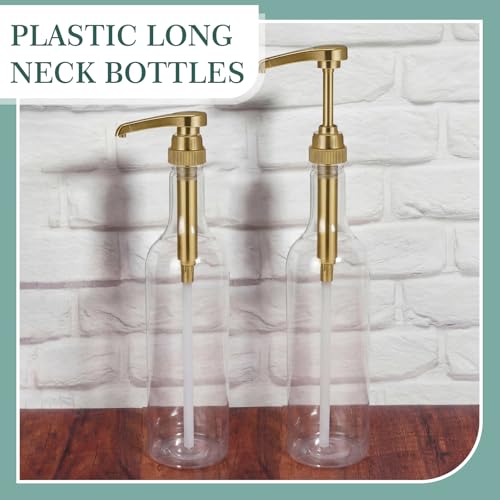 Maxdot 12 Pcs 25 oz Syrup Bottles with Pump Long Neck Bottles Plastic Syrup Pump Dispenser for Coffee Bar Accessories Home Party (Gold) - color: Gold