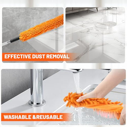 30ft High Reach Duster Kit with Extendable Pole (5-24ft),High Ceiling Duster Kit Includes–Ceiling Fan Blade Cleaner, Cobweb Remover, Bendable Duster, Microfiber Glass Scrubber & Squeegee & Swivel Head - size: 24 feet