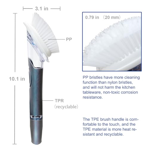 CELOX Soap Dispensing Dish Scrub Brush, Dish Wand for Kitchen, Gray