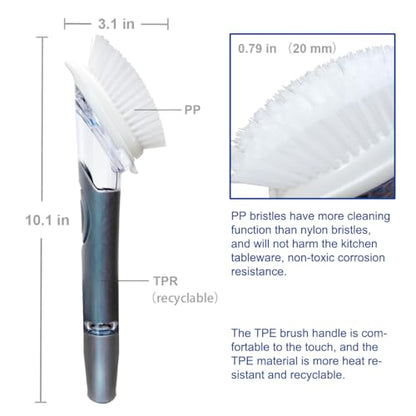 CELOX Soap Dispensing Dish Brush, Kitchen Brush for Dish Pot Pan Sink Cleaning, Gray