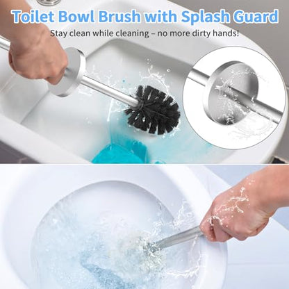Stainless Steel Toilet Brush and Holder Set Brushed Silver Heavy Duty Toilet Bowl Brush with Long Handle for Bathroom and Farmhouse (Silver-2) - color: Silver-2