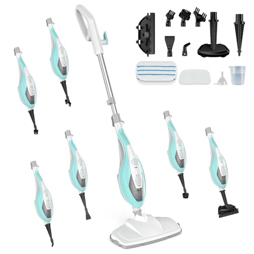 DUMOS 10-in-1 Multifunctional Steam Mop, 1550W Detachable Handheld Steam Cleaner, 16FT Power Cord with 2 Reusable Pads, Floor Steamer for Hardwood, Tile, Carpet, Grout, Windows - color: White Green