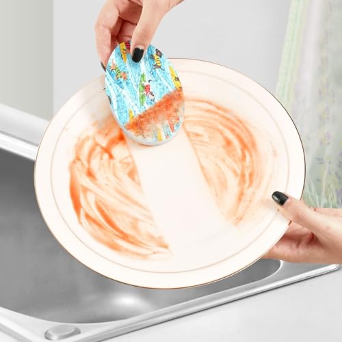 Surfing Dogs on Blue Waves Dish Scrub Sponges Kitchen Non Scratch Reusable Compressed Cellulose Sponge Hanging for Household Cleaning Washing Dishes Pots and Pans 3 Pack - color: Pattern8