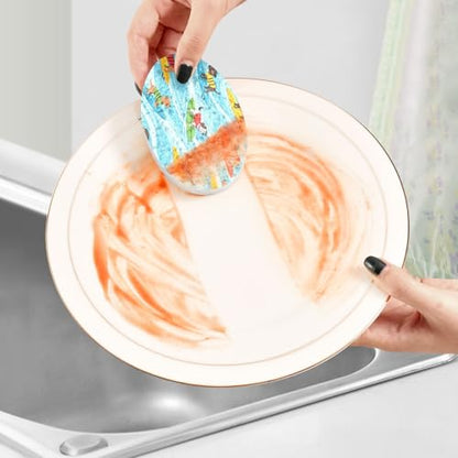 Surfing Dogs on Blue Waves Dish Scrub Sponges Kitchen Non Scratch Reusable Compressed Cellulose Sponge Hanging for Household Cleaning Washing Dishes Pots and Pans 3 Pack - color: Pattern8