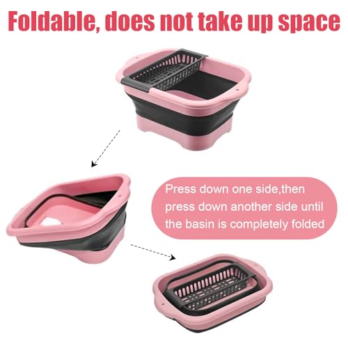 Collapsible Dish Basin with Portable Sink, 11L(2.91 Gallon) Collapsible Bucket with Drain Plug, Foldable Sink Tub Dishpan Wash Basin for Vegetable Washing Camping RV Kitchen (Pink) - color: Pink