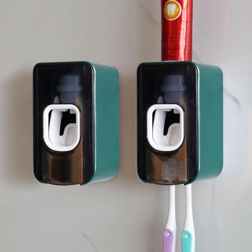 2 Slot Toothbrush Holder and Toothpaste Dispenser Wall Mounted, Automatic Toothpaste Squeezer, 2 in 1 Tooth Brush Toothpaste Organizer for Shower (Green 2Pack) - color: Green, size: 2