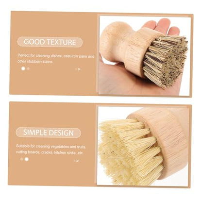 2Pcs Palm Brush Sturdy Kitchen Scrub Brushes for Pots Pans Dishes and Sink Cleaning Wood Handle with High Density Bristles for Grease Removal