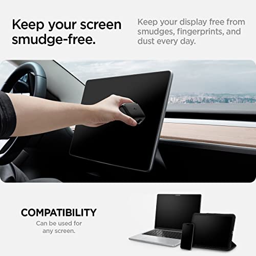 ﻿Spigen EZ Slide & Brush Screen Cleaner for Tesla Model Y 2025/26 (Juniper) & 3/Y/S/X/Cybertruck and Screens, Phones, Laptops, Tablets (Extra Microfiber Pad Included) [Black] - color: Black