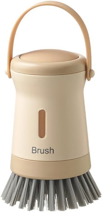 1 Pc Dish Brush with Soap Dispenser, Multifunctional Kitchen Cleaning Brush for Pots, Pans & Sinks, 2-in-1 Scrubbing Brush with Built-in Soap Dispenser(Khaki)