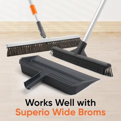 Superio Wide Plastic Dustpan with Comb - 16" Wide, Rubber Lip, Broom Handle Clip, Grey - color: Gray, size: 1 Pack