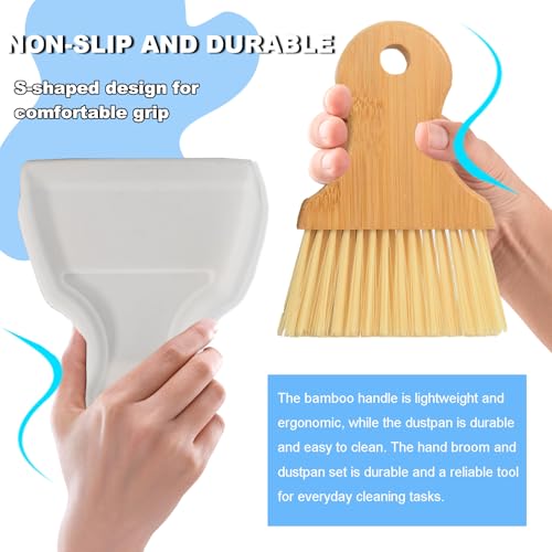 Mini Broom and Dustpan Set Portable Hand Broom with Bamboo Handle Small Crumb Sweeper for Home, Bathroom, Kitchen, Car Interior, Office, Pet Areas (White) - color: White