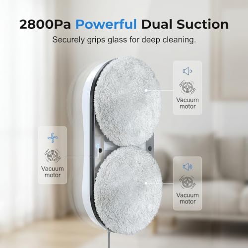 2026 New Automatic Window Cleaning Robot, Robot Window Cleaner with AI Intelligent Positioning & Edge Detection & 2800Pa Suction, Anti-Drop Safety for High-Rise Glass & Large Bay Windows (1Set) - color: 1set