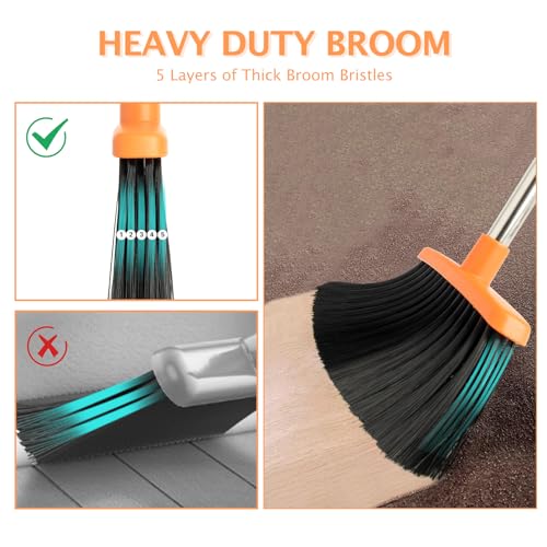 2-Pack Broom and Dustpan Set with Long Handle, Heavy Dust Broom and Dustpan Combo for Home，Kitchen, Office, Pet Hair(Gray Orange) - color: Gray Orange 2-pack